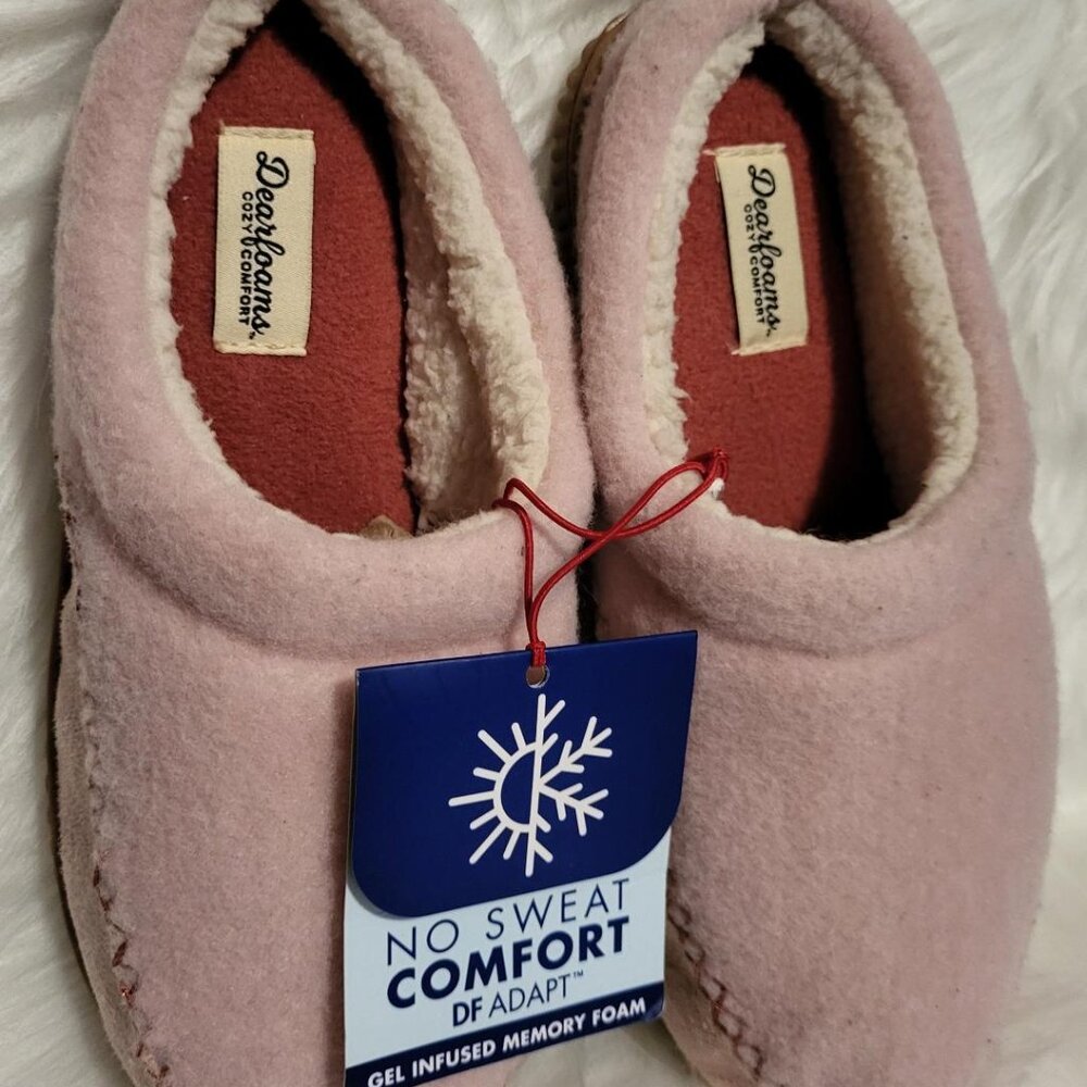 "DEARFOAMS" WOMEN PINK SLIPPERS WITH TOE STITCH TRIM - SIZE S(5-6) - NWT